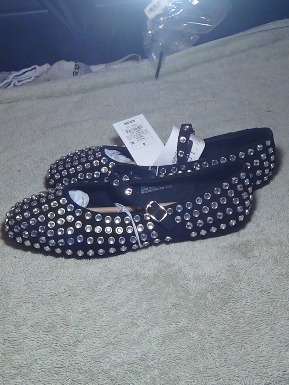 A New Day Womens Issa Rhinestone Studded Flats Size 8 Black Memory Foam Shoes